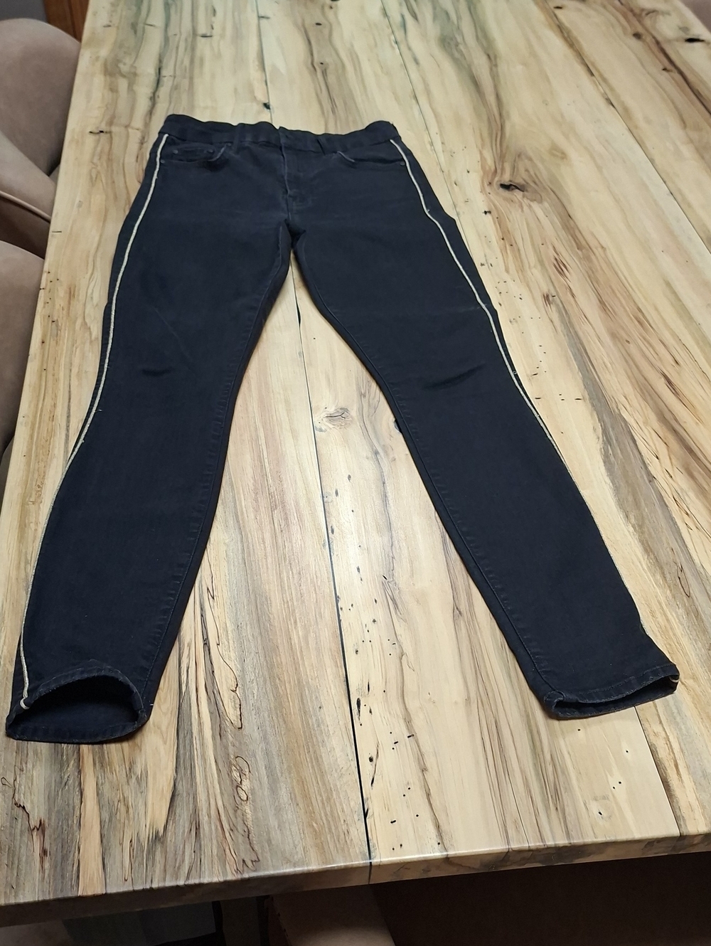 MOTHER Black Skinny Jeans with Contrast Side Piping
